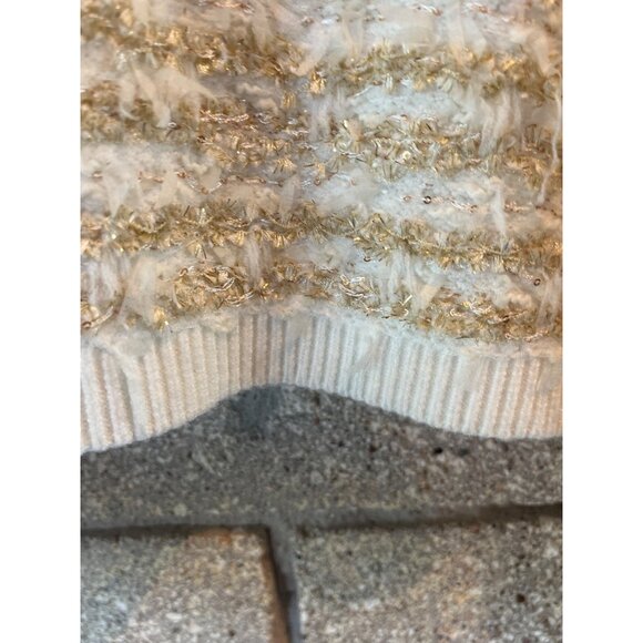 Gold Button Front Striped Bouclé Cardigan Sweater For Women - Express Size S Whi - Picture 12 of 13